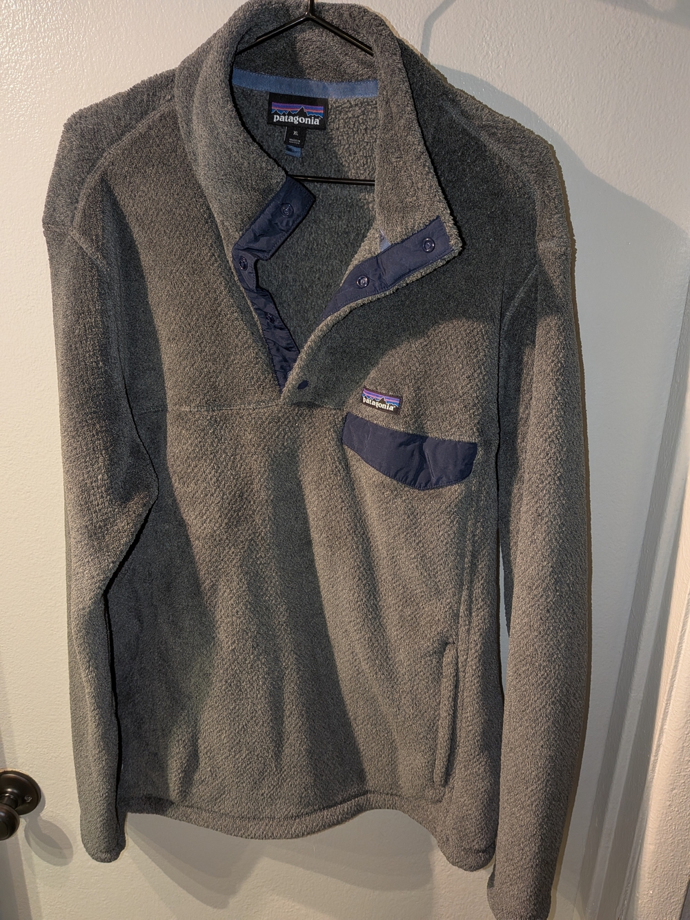 Patagonia Gray Fleece Pullover with Blue Trim
